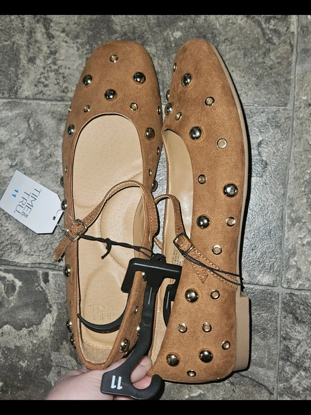 Time and Tru Women's Studded Mary Jane Flats Size 11 NWT